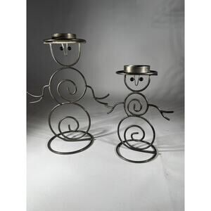Vintage Christmas Snowman Set Of 2 International Silver Company Tea light Holder
